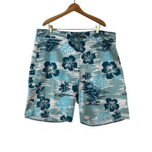 HI SURF Board Shorts Men’s Size 42 Sportswear 10” Inseam Blue Tropical Print